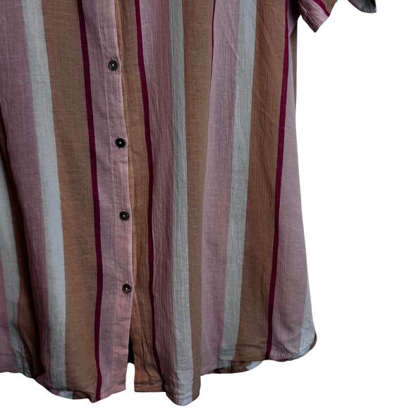 Z SUPPLY Oversized Button Front Top Womens L Orange Stripes Multi Coastal Boho - Picture 5 of 13